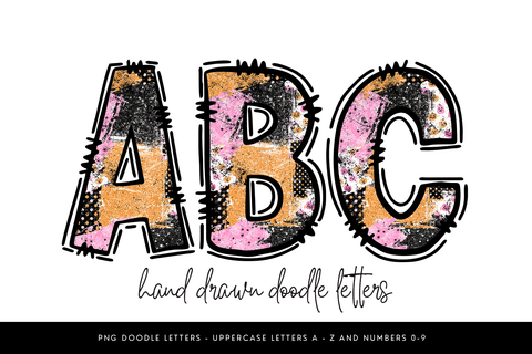 Grunge Halloween Alphabet PNG, Pink Orange Doodle Letters Sublimation BijouBay 