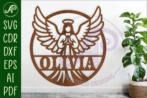 Guardian Angel Name Sign SVG, Praying Angel Laser Cut File SVG APInspireddesigns 