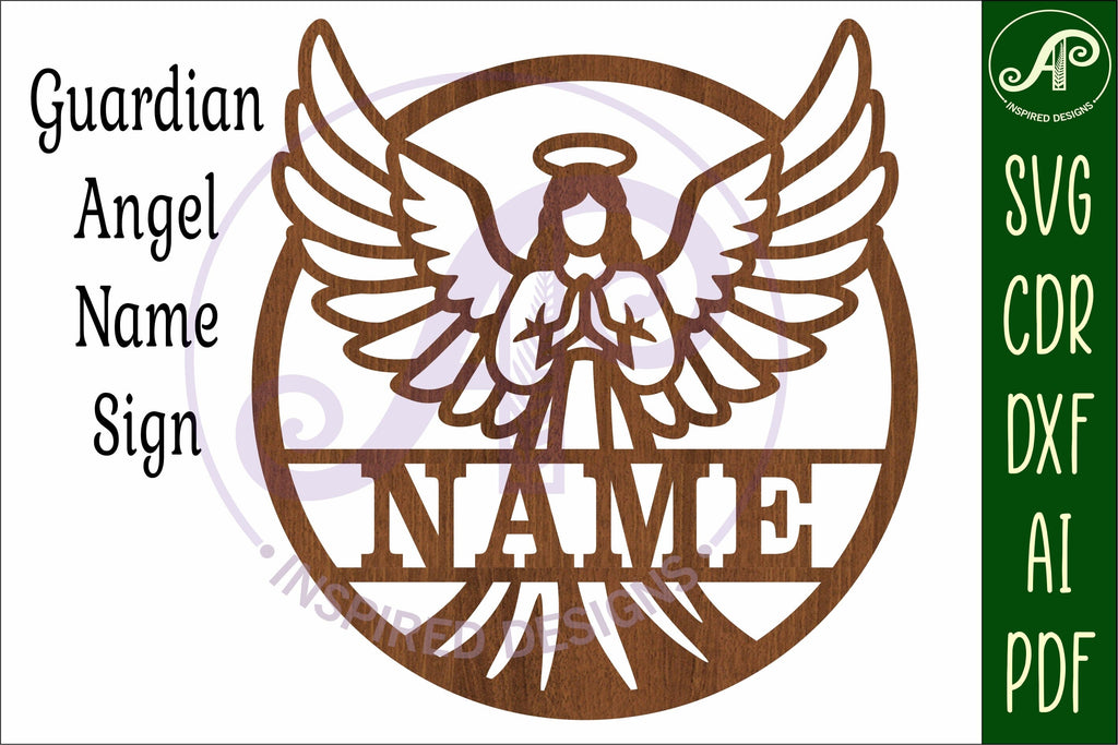 Guardian Angel Name Sign SVG, Praying Angel Laser Cut File - So Fontsy