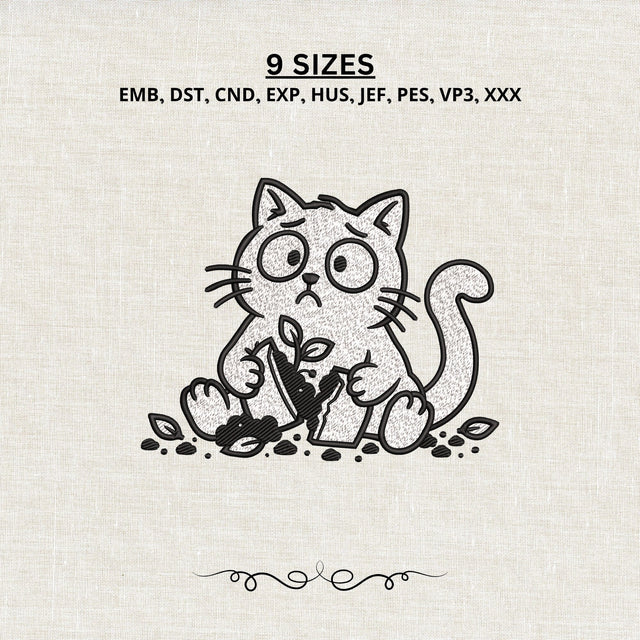 Guilty Cat Broken Plant Pot Embroidery Design – Funny Cat Machine Embroidery File, Naughty Kitty Plant Lover Design, Cat Mom Gift Embroidery/Applique DESIGNS PatternFeed8 