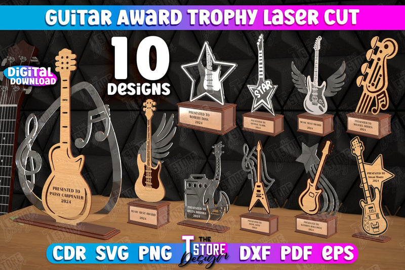 Guitar Award Trophy Bundle | Personalized Reward | Musician Gift Idea | CNC Files SVG The T Store Design 