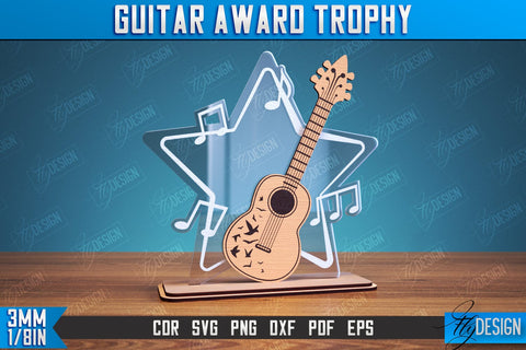 Guitar Award Trophy Laser Cut Bundle, Personalized Reward, Musician Gift Idea SVG Fly Design 