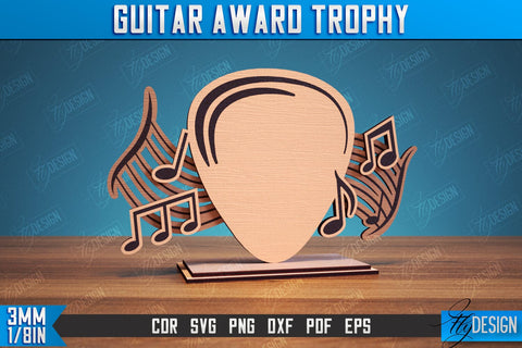 Guitar Award Trophy Laser Cut Bundle, Personalized Reward, Musician Gift Idea SVG Fly Design 