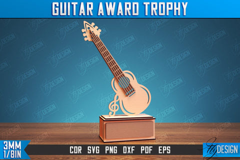Guitar Award Trophy Laser Cut Bundle, Personalized Reward, Musician Gift Idea SVG Fly Design 