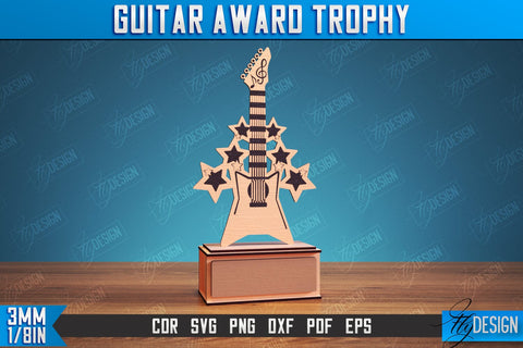 Guitar Award Trophy Laser Cut, DIY Trophy Music Guitar, Personalized Reward SVG SVG Fly Design 