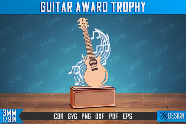Guitar Award Trophy Laser Cut, DIY Trophy Music Guitar, Personalized Reward SVG SVG Fly Design 