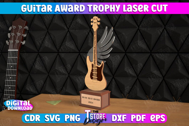 Guitar Award Trophy | Personalized Reward | Musician Gift Idea | CNC File SVG The T Store Design 