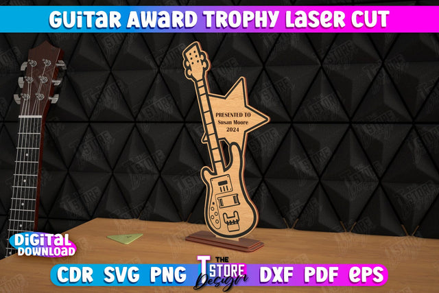 Guitar Award Trophy | Personalized Reward | Musician Gift Idea | CNC File SVG The T Store Design 