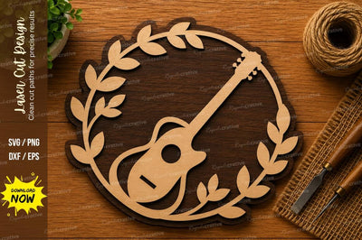 Guitar Laurel Wreath SVG | Music Laser Cut File | Glowforge CNC DXF PNG EPS SVG Regulrcrative 