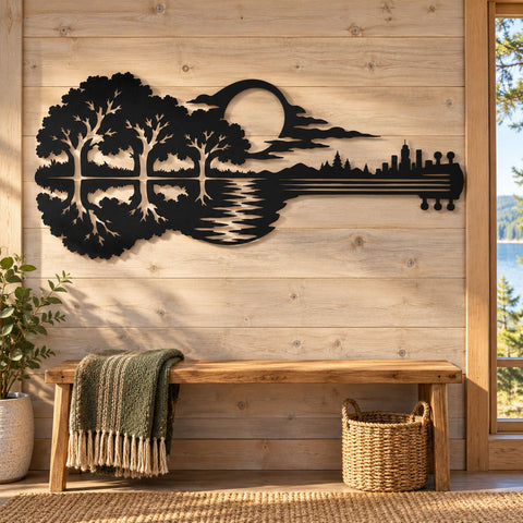 Guitar Nature Scene Laser SVG | Forest Guitar DXF | Music Metal Art | Mountain Lake Svg | CNC Plasma Cut File SVG HappyDesignStudio 