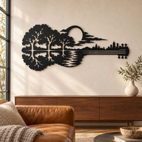 Guitar Nature Scene Laser SVG | Forest Guitar DXF | Music Metal Art | Mountain Lake Svg | CNC Plasma Cut File SVG HappyDesignStudio 