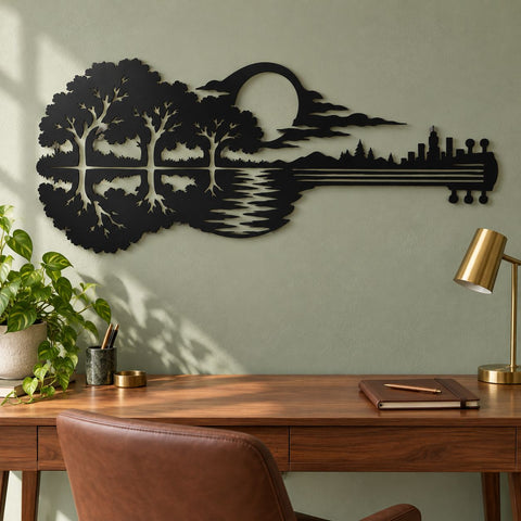 Guitar Nature Scene Laser SVG | Forest Guitar DXF | Music Metal Art | Mountain Lake Svg | CNC Plasma Cut File SVG HappyDesignStudio 