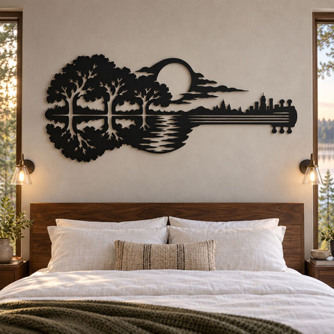 Guitar Nature Scene Laser SVG | Forest Guitar DXF | Music Metal Art | Mountain Lake Svg | CNC Plasma Cut File SVG HappyDesignStudio 