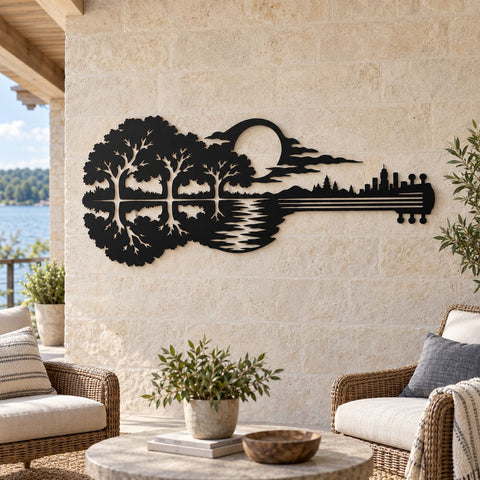Guitar Nature Scene Laser SVG | Forest Guitar DXF | Music Metal Art | Mountain Lake Svg | CNC Plasma Cut File SVG HappyDesignStudio 