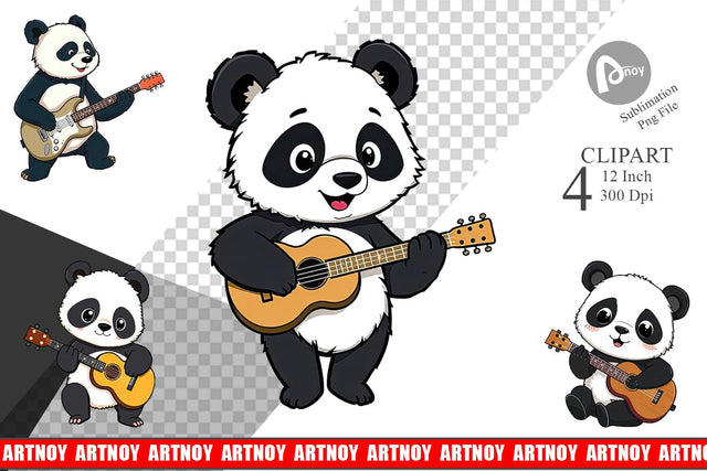 Guitar Panda Clipart Sublimation artnoy 