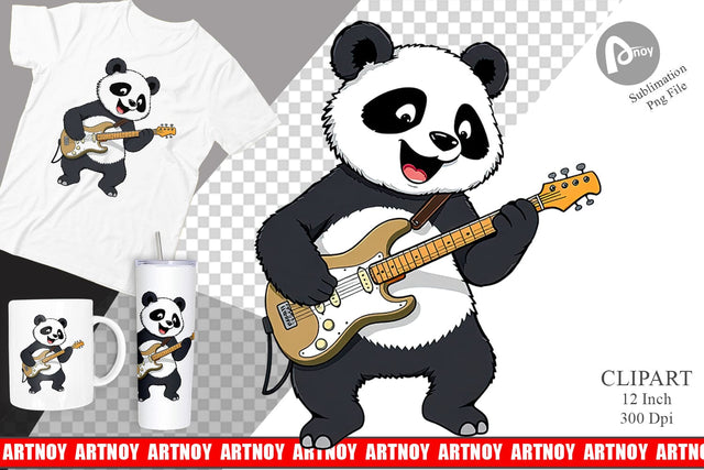Guitar Panda Clipart Sublimation artnoy 