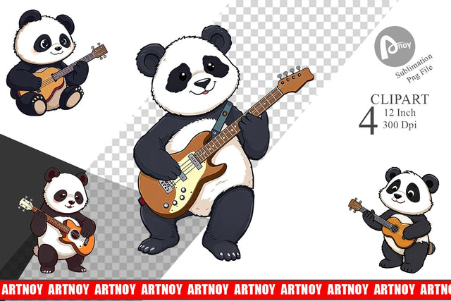 Guitar Panda Clipart Sublimation artnoy 