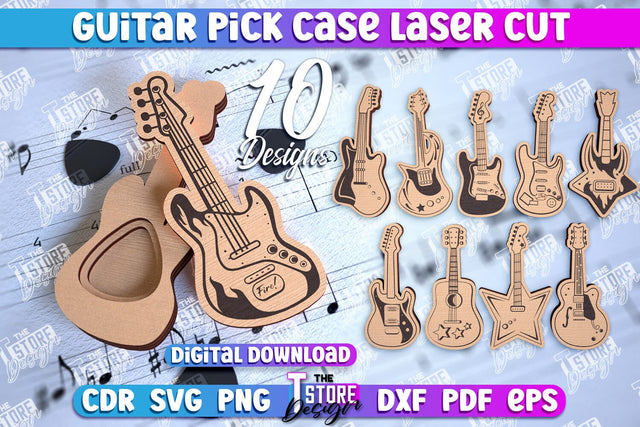 Guitar Pick Case Bundle | Picks Holder | Pick Box | Music Accessories | Gift for Guitarist | CNC Files SVG The T Store Design 