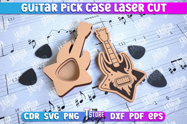 Guitar Pick Case | Picks Holder | Pick Box | Music Accessories | Gift for Guitarist | CNC File SVG The T Store Design 