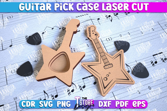 Guitar Pick Case | Picks Holder | Pick Box | Music Accessories | Gift for Guitarist | CNC File SVG The T Store Design 