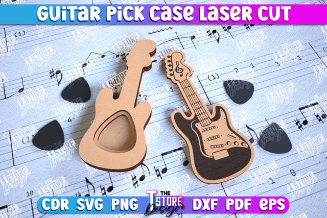Guitar Pick Case | Picks Holder | Pick Box | Music Accessories | Gift for Guitarist | CNC File SVG The T Store Design 