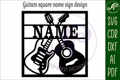 Guitars name sign design for laser cutting or cards SVG APInspireddesigns 