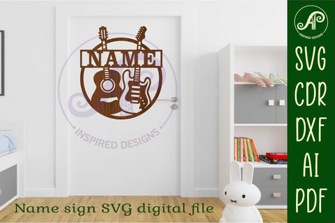 Guitars themed name sign svg laser SVG APInspireddesigns 