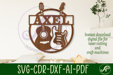 Guitars themed name sign svg laser SVG APInspireddesigns 