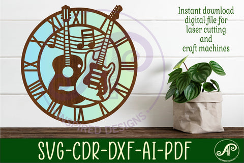 Guitars wall clock laser cut files, SVG SVG APInspireddesigns 