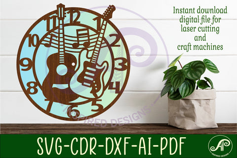 Guitars wall clock laser cut files, SVG SVG APInspireddesigns 