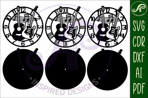 Guitars wall clock laser cut files, SVG SVG APInspireddesigns 