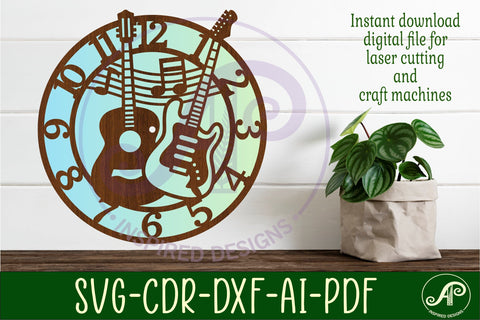 Guitars wall clock laser cut files, SVG SVG APInspireddesigns 
