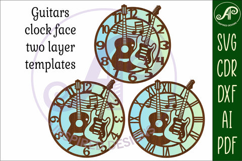 Guitars wall clock laser cut files, SVG SVG APInspireddesigns 