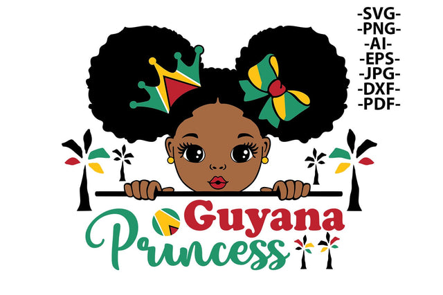 Guyana Princess SVG PNG JPG PDF EPS DXF AI Afro Girl Crown Clipart with Guyanese Flag Colors for Sublimation and Crafts SVG 1uniqueminute 