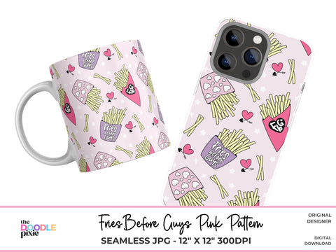 Guys Before Fries Pattern, Valentine Pattern, Trendy Pattern, Scrapbook Paper, Fabric Pattern, Sublimation Pattern, Repeating Pattern Digital Pattern The Doodle Pixie 