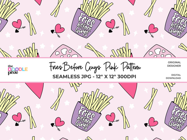 Guys Before Fries Pattern, Valentine Pattern, Trendy Pattern, Scrapbook Paper, Fabric Pattern, Sublimation Pattern, Repeating Pattern Digital Pattern The Doodle Pixie 