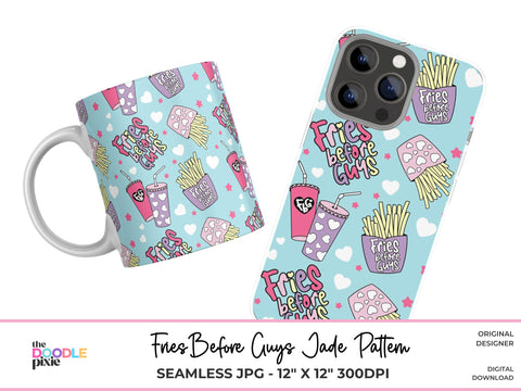 Guys Before Fries Pattern, Valentine Pattern, Trendy Pattern, Scrapbook Paper, Fabric Pattern, Sublimation Pattern, Repeating Pattern Digital Pattern The Doodle Pixie 