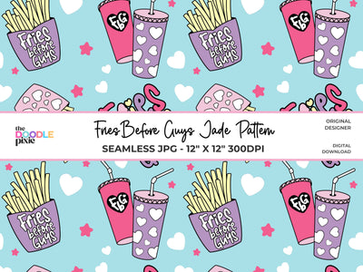 Guys Before Fries Pattern, Valentine Pattern, Trendy Pattern, Scrapbook Paper, Fabric Pattern, Sublimation Pattern, Repeating Pattern Digital Pattern The Doodle Pixie 