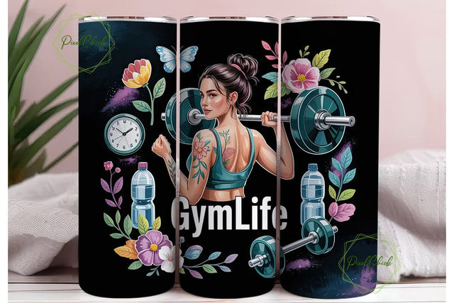 GYM LIFE 20oz Tumbler Design Sublimation PixelChick 