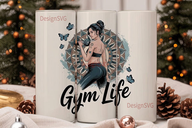 Gym Life Mandala 20oz Tumbler Wrap Sublimation DesignSVG 