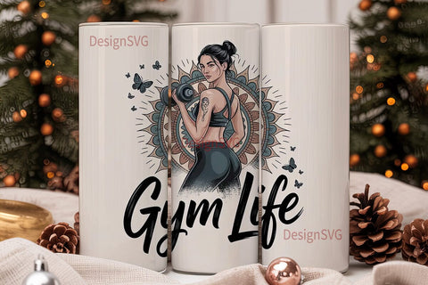 Gym Life Mandala 20oz Tumbler Wrap Sublimation DesignSVG 