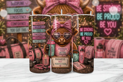 Gym Motivation Cow Tumbler Wrap PNG Sublimation BijouBay 