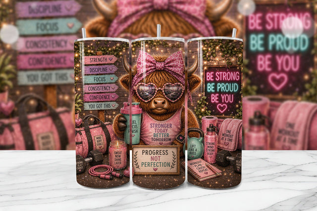 Gym Motivation Cow Tumbler Wrap PNG Sublimation BijouBay 