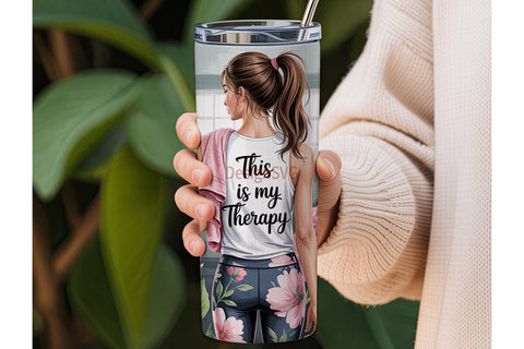 Gym Therapy Floral 20oz Tumbler Wrap Sublimation DesignSVG 