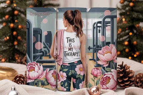 Gym Therapy Floral 20oz Tumbler Wrap Sublimation DesignSVG 
