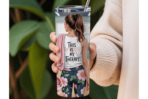 Gym Therapy Floral 20oz Tumbler Wrap Sublimation DesignSVG 