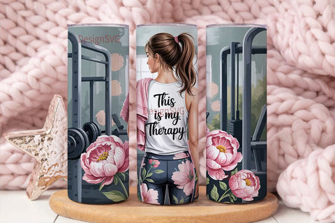 Gym Therapy Floral 20oz Tumbler Wrap Sublimation DesignSVG 