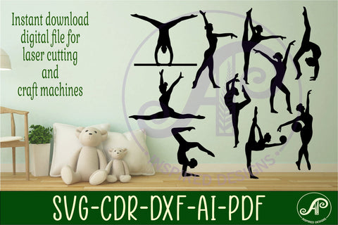 Gymnast Silhouette laser cut shapes x 10 SVG SVG APInspireddesigns 