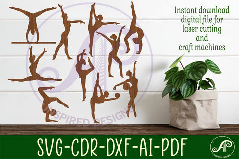 Gymnast Silhouette laser cut shapes x 10 SVG SVG APInspireddesigns 