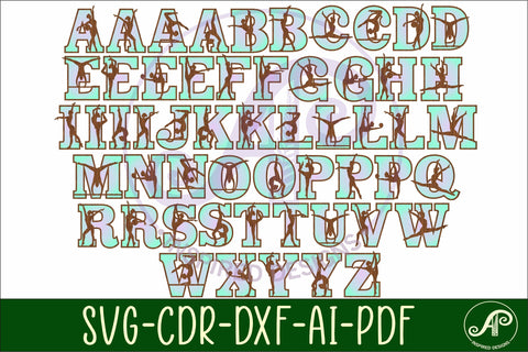 Gymnastics female silhouette letters alphabet set x 55 SVG APInspireddesigns 
